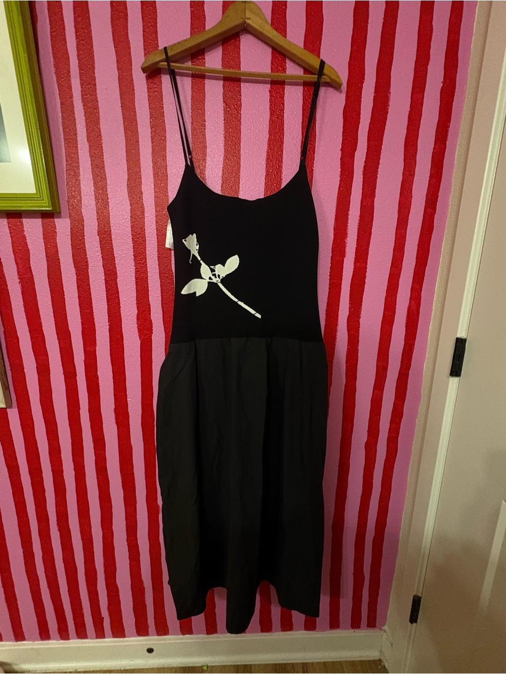 Black Maxi Dress with White Floral Accent